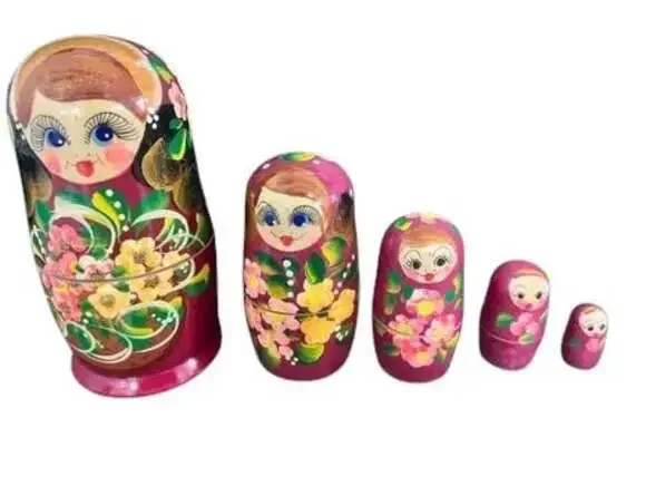 Burgundy Floral Matreshka Nesting Hand-Painted Dolls
