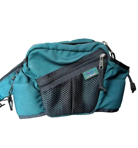 Vintage LL Bean Fanny Pack Green Hiking Waist Pack Zipper Multi Water Bottle