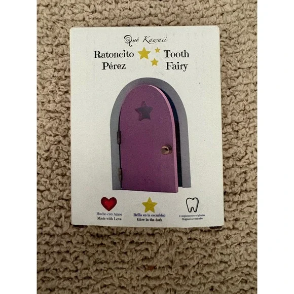 Que Kawaii Ratoncito Perez Tooth Fairy Door Set Pink Glow in the Dark w/ Ladder