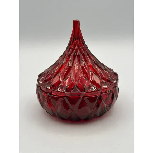 Godinger Red Cut Glass Hershey's Kiss Covered Dish Vintage Ruby Crystal