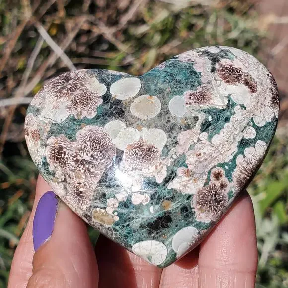 Green Rhyolite Cherry Blossom Puffy Heart Crystal Carving 96 grams