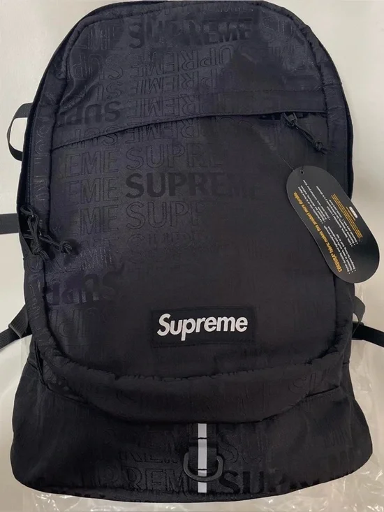 Supreme Black Men's Backpack with Subtle Logo Jacquard