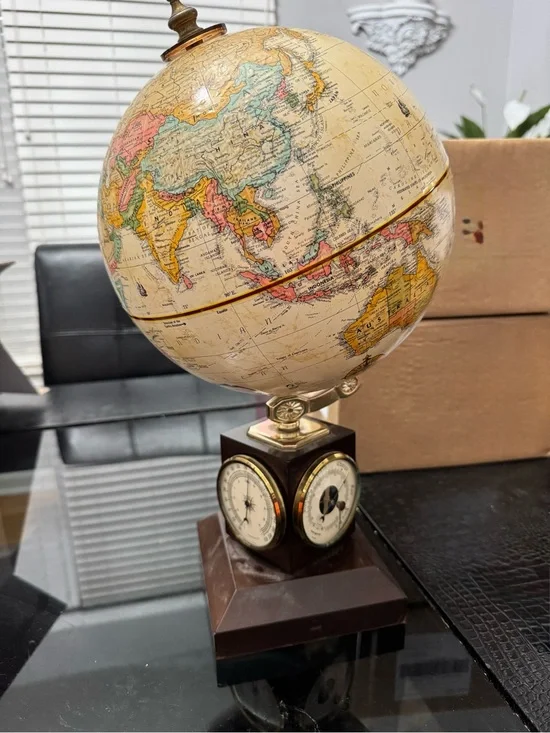 Antique-Style Cream Globe with Brown Base and Brass Accents