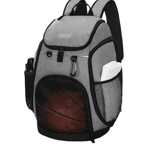 MIER Gym Backpack 40L Basketball Soccer Bag with Ball Compartment Gray Black