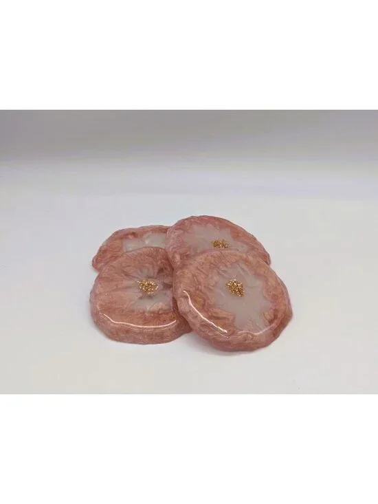 Handmade Pink Floral Epoxy Resin Coaster Set | Set of 4 Drink Coasters