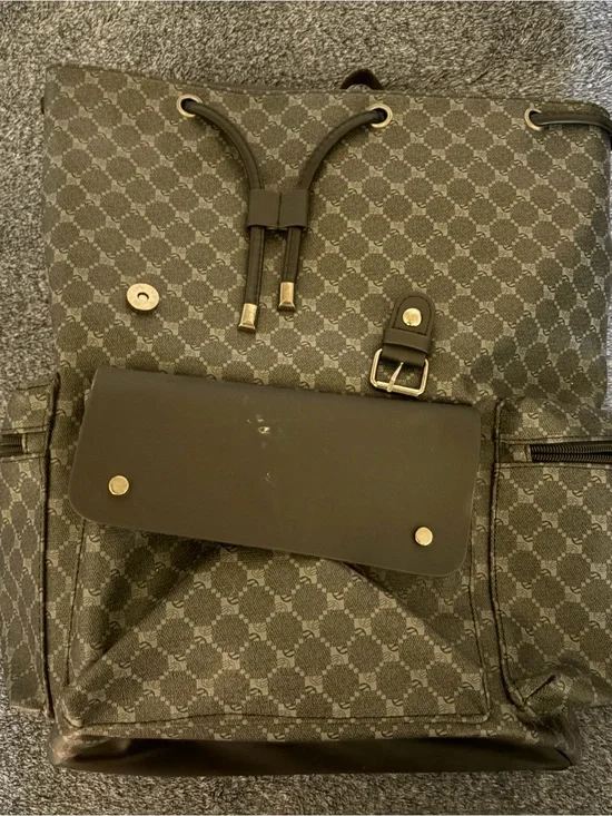 Dark Brown Monogram Drawstring Backpack