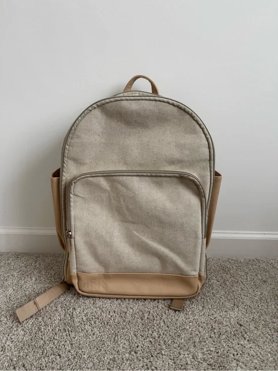 BEIS Beige Canvas Backpack with Tan Trim