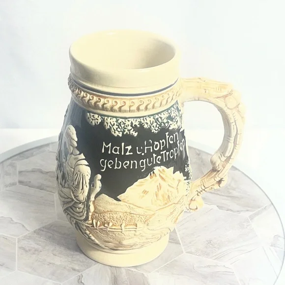 Vintage Style German Beer Stein Relief Scene Ceramic Mug With Handle