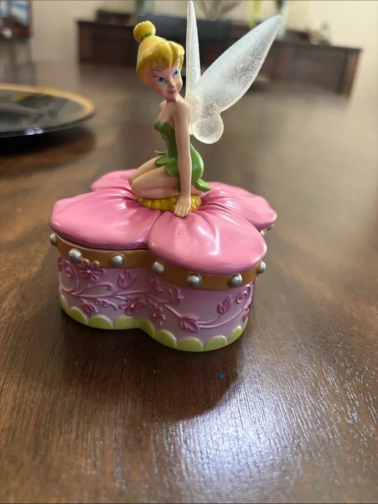 Disney Pink and Green Tinker Bell Floral Trinket Box