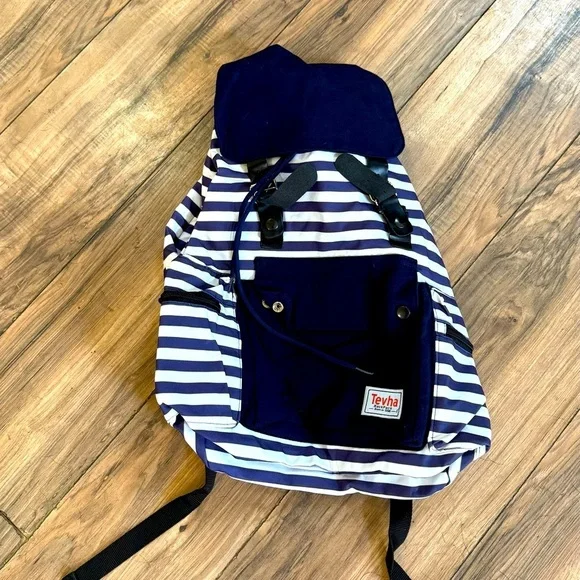 Tevha Navy and White Nautical Striped Backpack! EUC