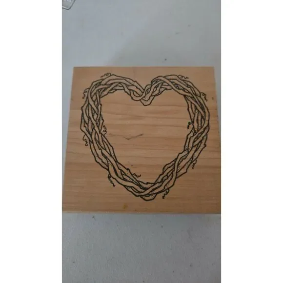 Vintage Heartfelt Impressions Rubber Stamp Ornate Heart Wreath 1993 Wood Mount