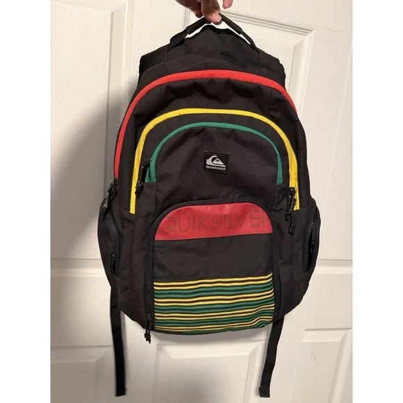 Quiksilver Surf Backpack Reggae Rasta Jah Surfer Y2K 90s Red Yellow Green Black