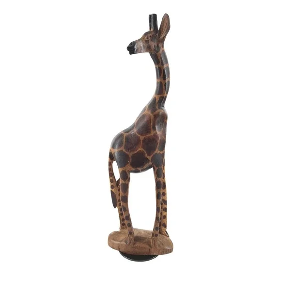 Hand Carved Wooden‎ Giraffe Figurine 12 Inch African Safari Wildlife Decor Brown