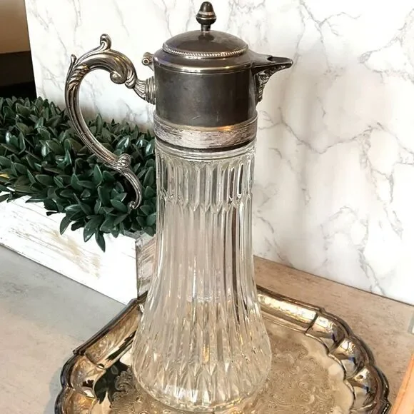 Vintage Claret Silver plate and glass pitcher Ice Insert No chips