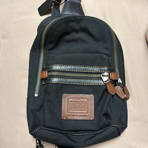 Coach Black Canvas Belt Bag with Brown Leather Trim and Gold Hardware