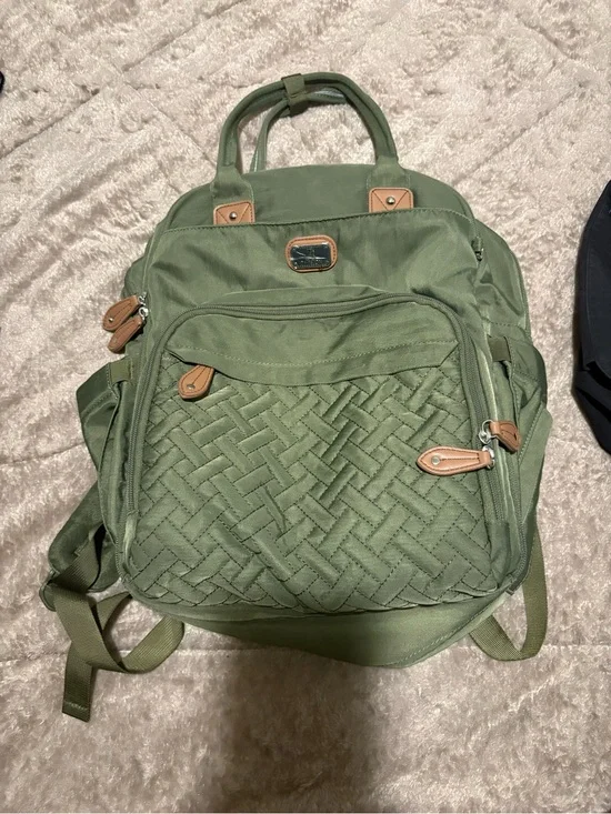 Olivia + Joy Olive Green Quilted Front Backpack with Tan Trim