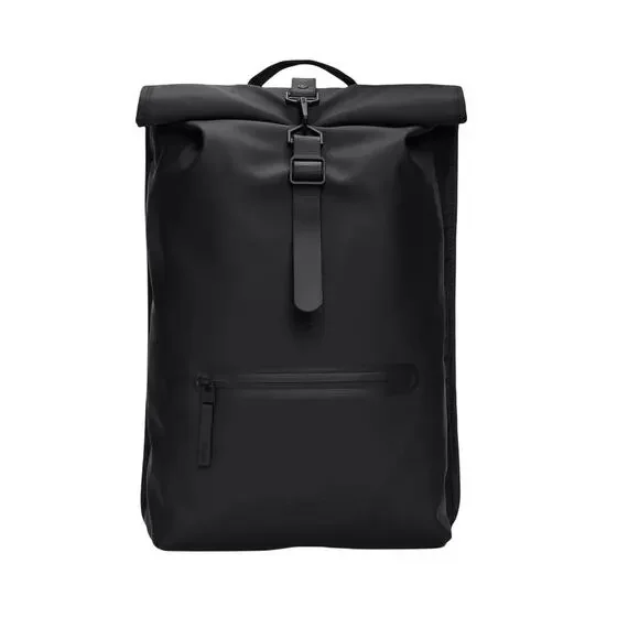 Rains Men's Rolltop Rucksack W3 Backpack Adjustable Straps Black One Size NWT