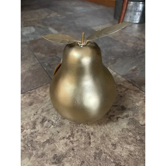 Gold Pear Decorative Figurine Metallic Fruit Sculpture Home Decor Accent 8.5