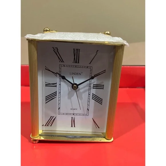 Linden Quartz Carriage Clock Gold Tone Roman Numeral Desk Mantel Vintage Style