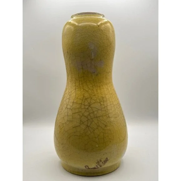 Vintage Ernestine of Salerno Italian Ceramic Lamp Yellow Crackle Glaze 14.5