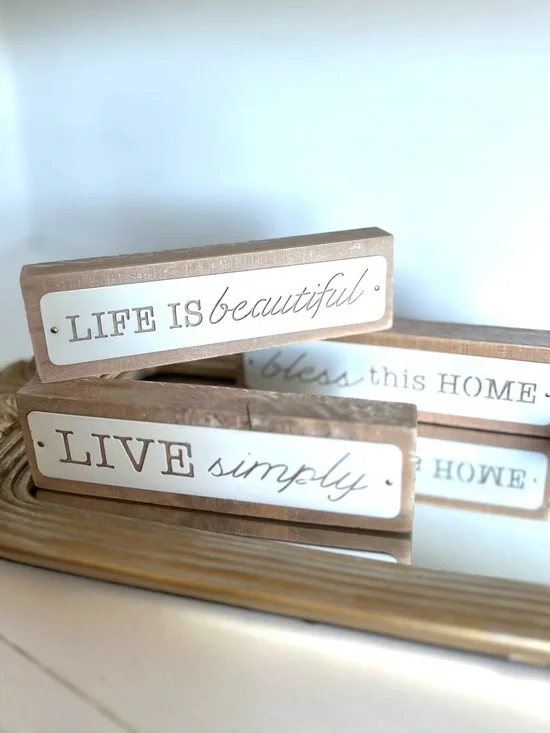 3 Small wooden decorative blocks- Neutral
