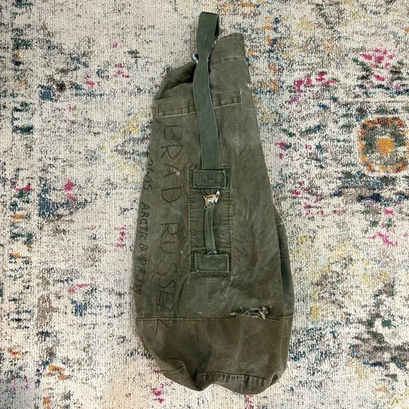 Vintage US Military Canvas Duffel Sea Bag Olive Drab Army Green USGI Gear