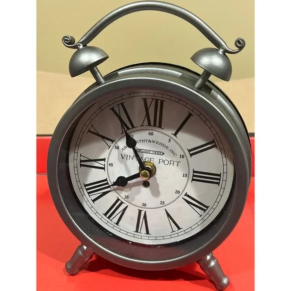 Abernethy & Wehde Inc Vintage Port Metal Desk Clock Pewter Gray Roman Numeral