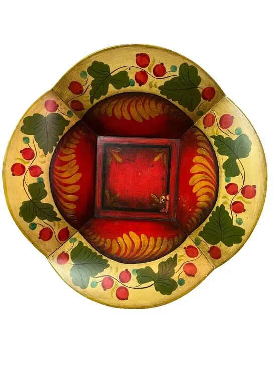 Vintage Pennsylvania Dutch Primitive Mabel Wells Tin Bowl Folk Art Hand painted