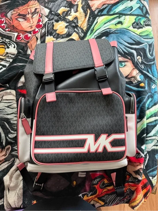 Michael Kors Black, Pink & White MK Logo Backpack