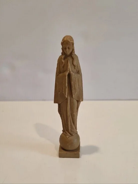 Praying Virgin Mary Figurine Devotional Item Or Car Dashboard Statue in Tan
