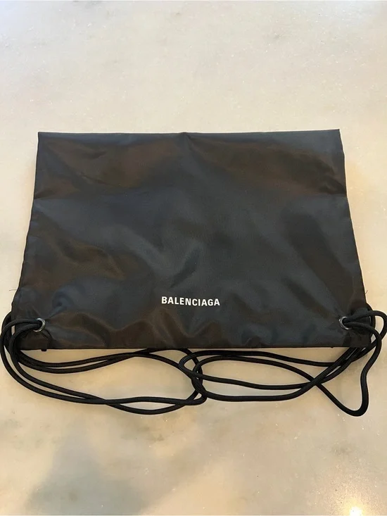 Balenciaga Black Nylon Drawstring Backpack with White Logo