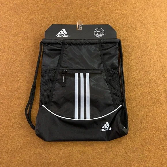 Adidas Unisex OS Black Alliance II Sackpack Drawstring Gym Bag NWT