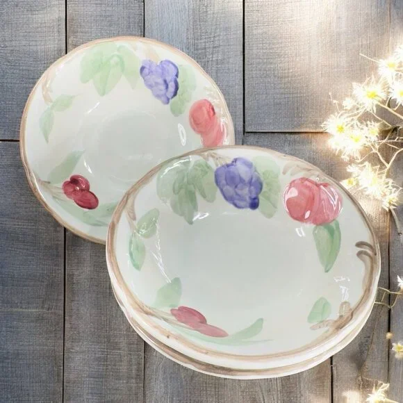 Franciscan Bountiful Bowl Dish Set 3 Pottery Bowls Fruit Plum‎ Cherries Grapes