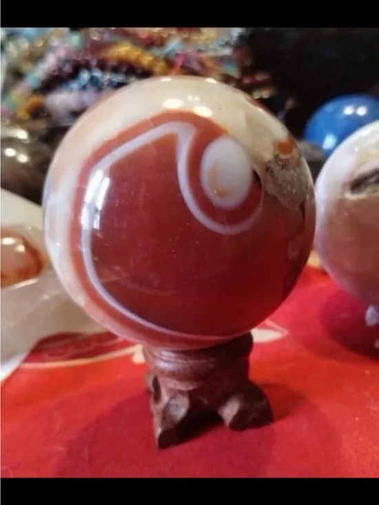 Polished Red and Cream Agate Display Sphere