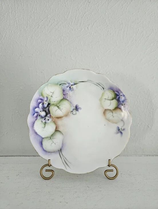 Vintage Hutschenreuther Bavaria Violet Floral Porcelain Hand Painted Plate