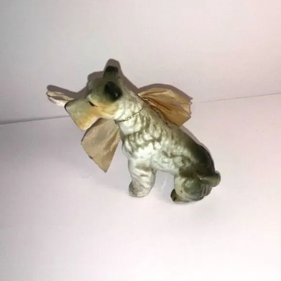 Vintage porcelain Fox Terrier Figurine; vintage bow so cute