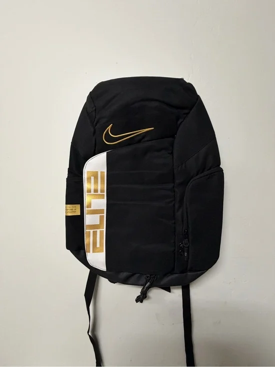 Nike Elite Black Backpack with Gold Accents and White Panel