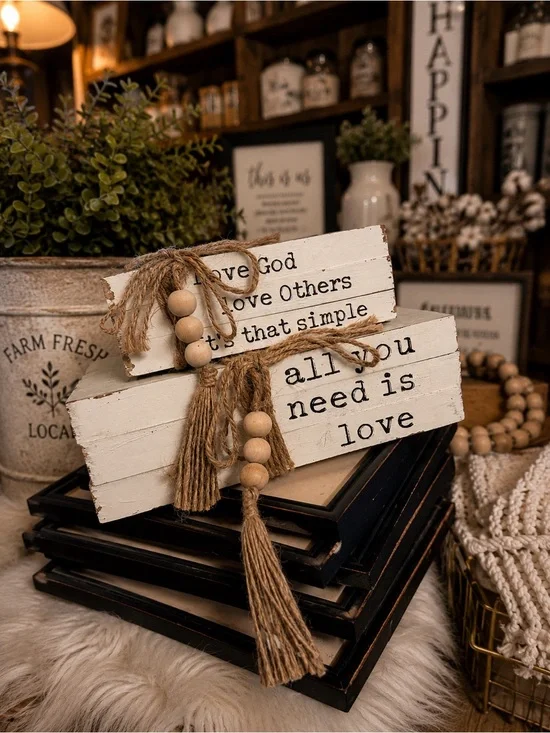 Rustic White 'All You Need Is Love' Wooden Block Décor Bookstack