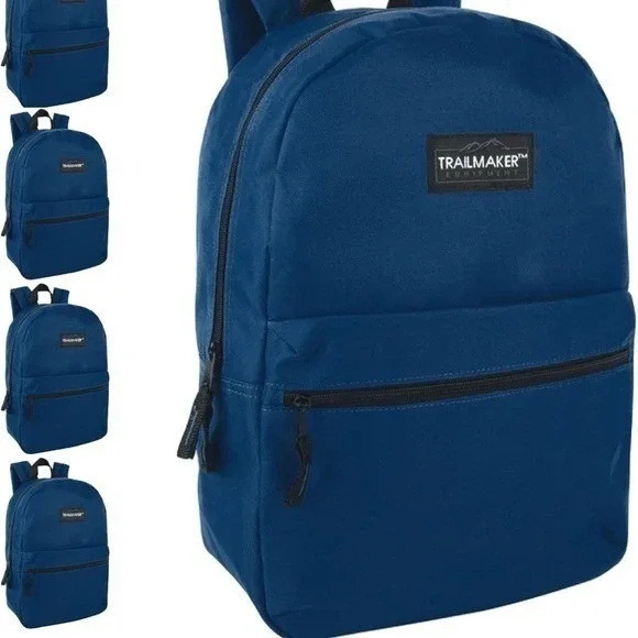 Trailmaker Navy Blue Classic Backpack Padded Straps Front Zip Pocket Unisex