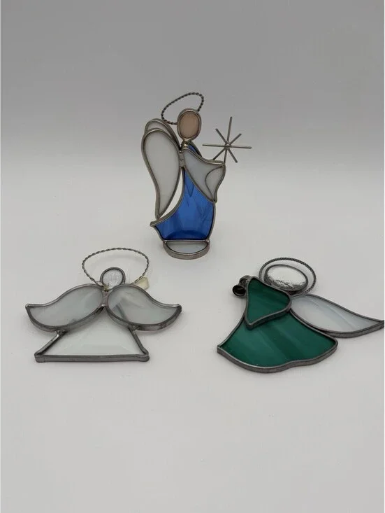 Vintage Stained Glass Angels Set Of 3