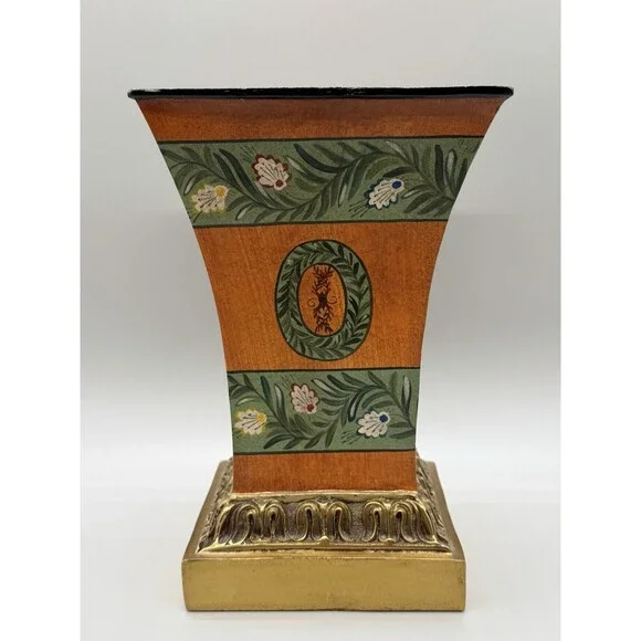 VTG Maitland-Smith Metal Urn Vase Brass Base Regency Neoclassical Cachepot 9