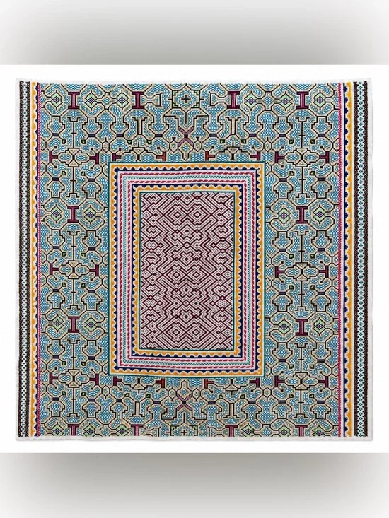 Authentic Shipibo-Konibo Kené Handmade Ceremonial Textile Peru 50x54 inches