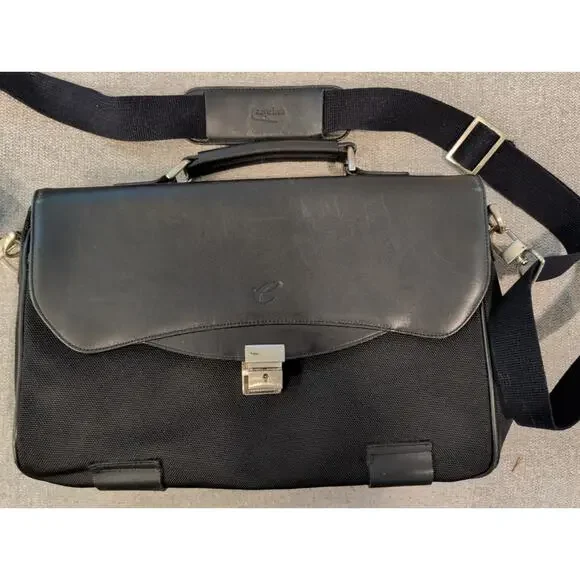 Vintage Porland Ballistic Nylon Briefcase Black Leather Flap Messenger Laptop...