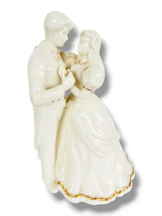 Formalities Porcelain Bride & Groom Wedding Figurine Music Box Ivory Gold Trim