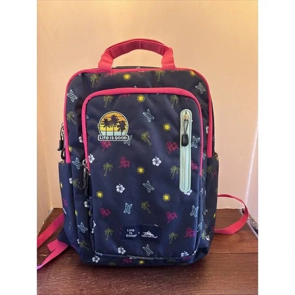 Life Is‎ Good High Sierra Backpack 40L Padded Expandable Beach Theme On Navy Bag