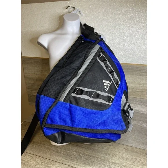 Adidas Sling Backpack Spring Load Crossbody Shoulder Strap 16x20 Black Blue Gray