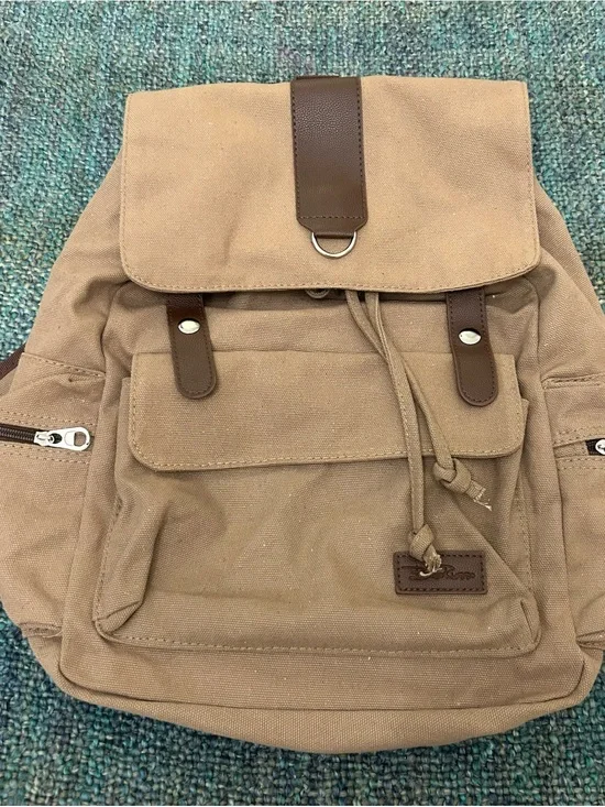 Bella Russo Drawstring Khaki Canvas Backpack 18