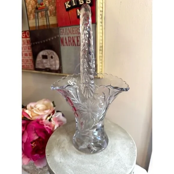 Vintage cut glass basket with top handle; gorgeous