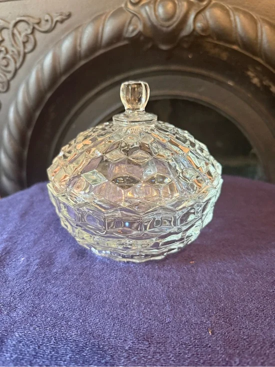 Vtg Fostoria American Cubist Clear Glass Covered Candy Dish 5.25”