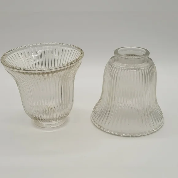 Vintage Holophane Style Ribbed Glass Light Shades - a Pair​​​